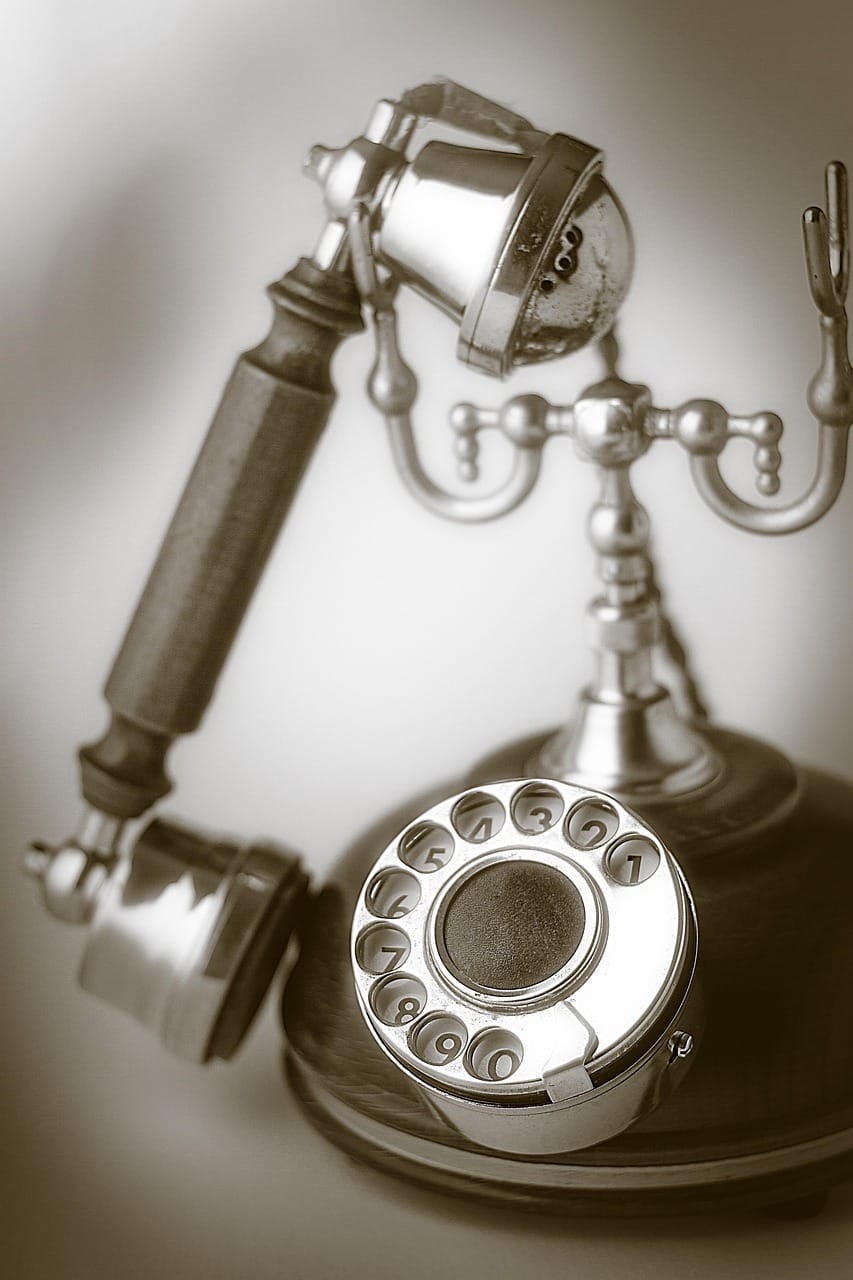 antique, phone, wood, monochrome, nostalgia, old, listener, telephone receiver, dial, telephone set, vintage, nostalgic, historical, communication, make a phone call, retro, call up, call